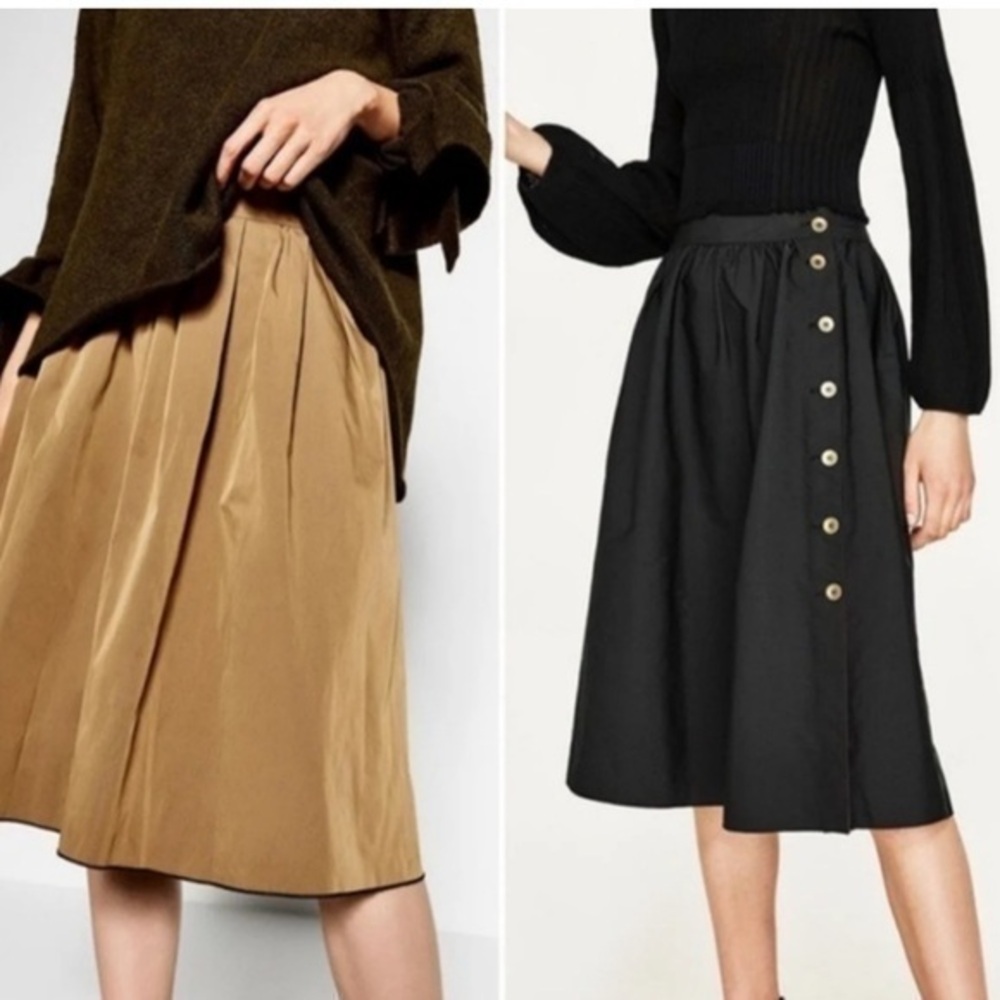 NWT ZARA reversible skirt with side buttons, black & carmel color, size M